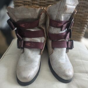Fly London Women's Silver Pearl and Burgundy Boots